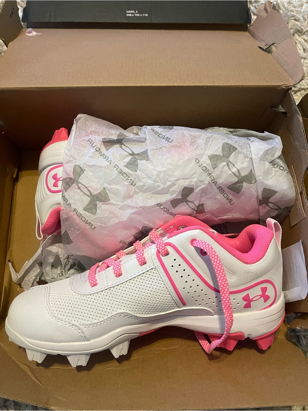 Under Armour White and Pink Kids' Cleats